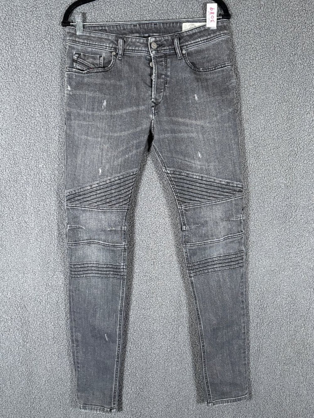 Diesel Fourk Slim Skinny Stretch Moto Jeans - Men's Size 30*30 - Gray Black
